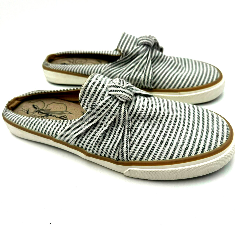 MARGARITAVILLE Women's 7.5 Sailor Slip On Canvas Knot Striped Mule Flats Shoes